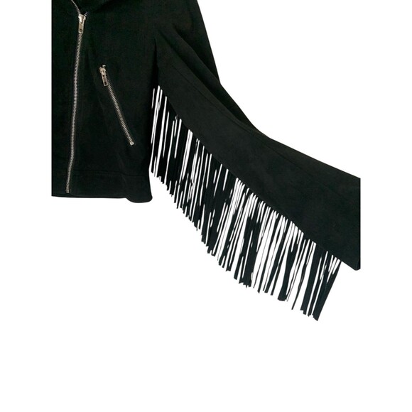 Forever 21 Y2K Western Fringe Zipper Jacket Faux Suede, Size M, Black - Picture 3 of 9